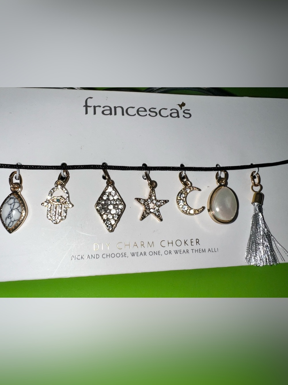 Francesca's Collections DIY Charm Choker Set gold pave stone dainty necklace NEW